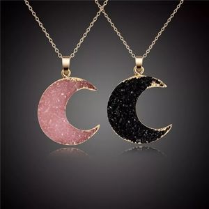 Druzy Crystal Moon Pendant Necklace